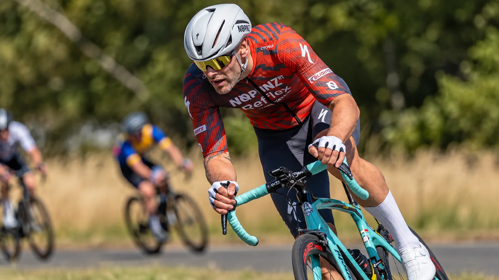 Matthew Hughes in the Welsh National Criterium Championship jersey