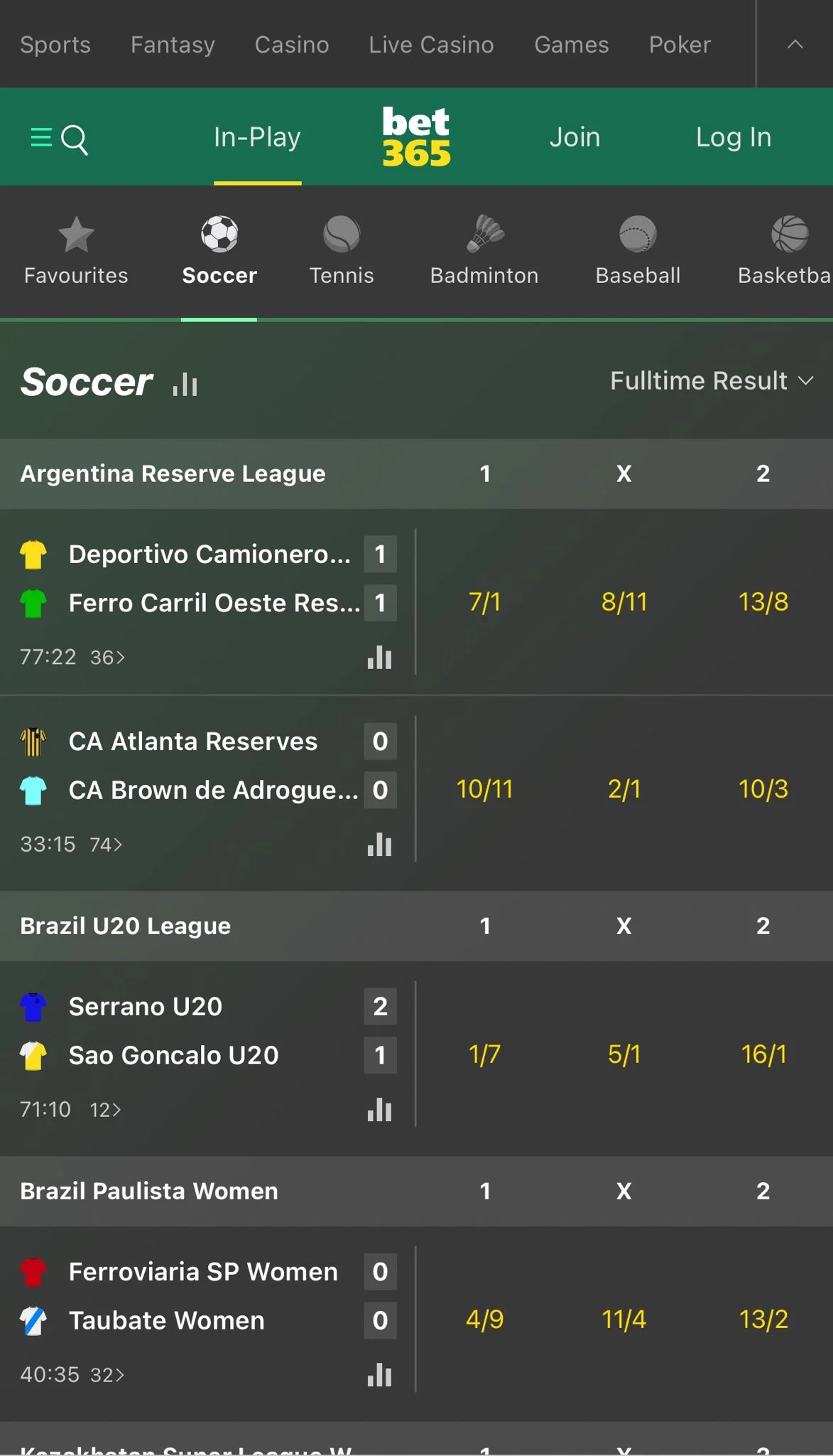 Mobile screenshot for bet365 with name: Bet365 in-Play Betting