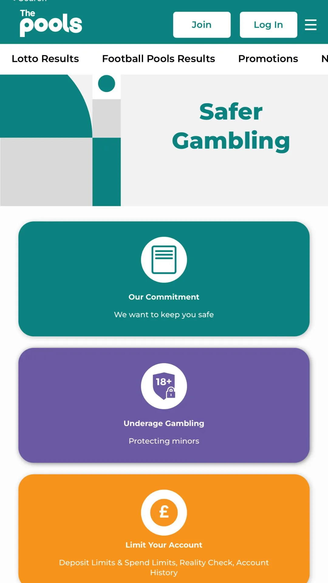 Mobile screenshot for The Pools with name: The Pools Safe Gambling