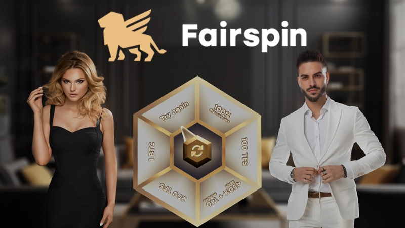Promotional image for Fairspin displaying their logo and branding