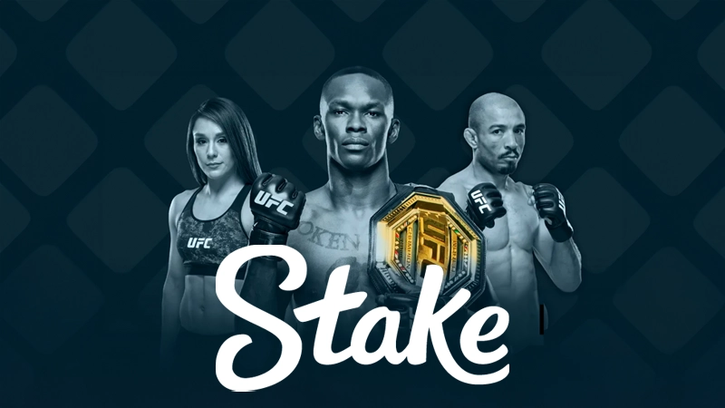 Promotional image for Stake displaying their logo and branding